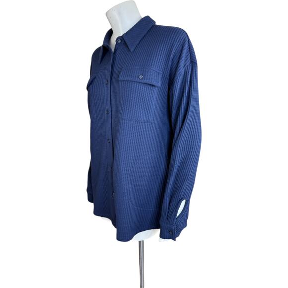 Denim & Co. Sherpa Waffle Knit Shirt Jacket Navy Small NWOT Winter Casual Pocket - Picture 14 of 14